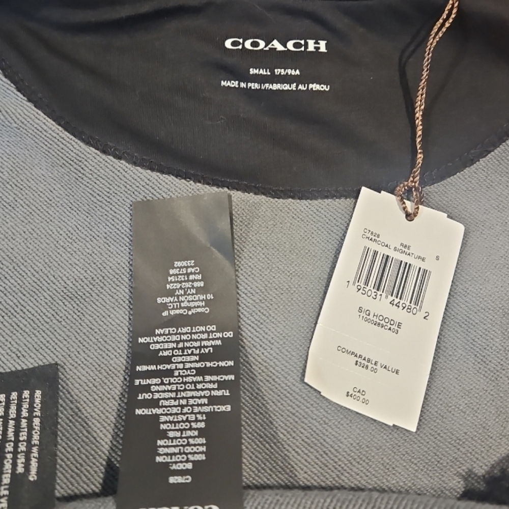NWT Coach Organic Cotton Signature Logo Pullover Hoodie Black Gray S C0826 - Picture 7 of 12